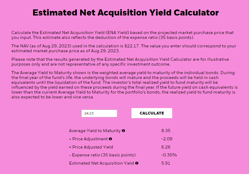 Screen example of estimated net acquisition yield calculator