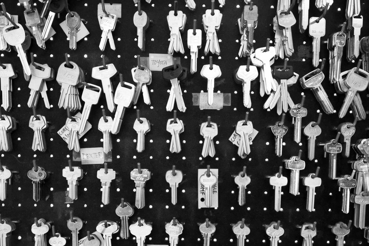 Photo of keys hanging on a wall