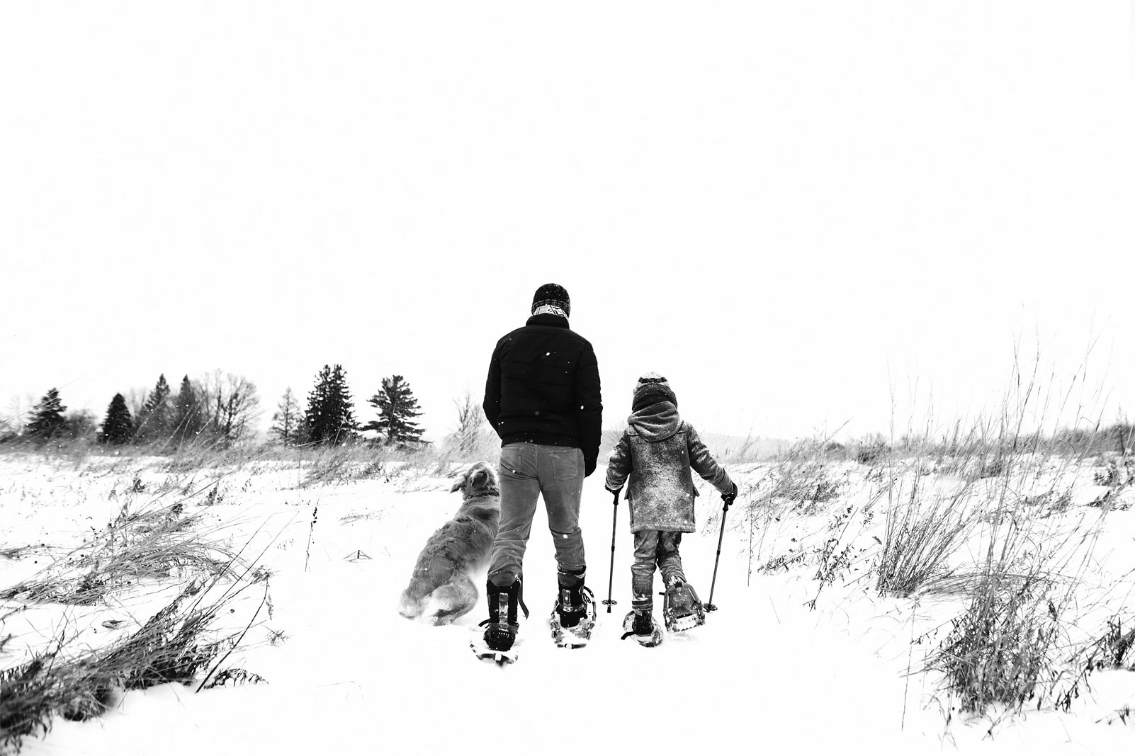 Two people snowshoeing