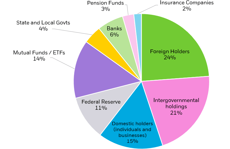 Pie chart showing the holders of U.S. government debt.
