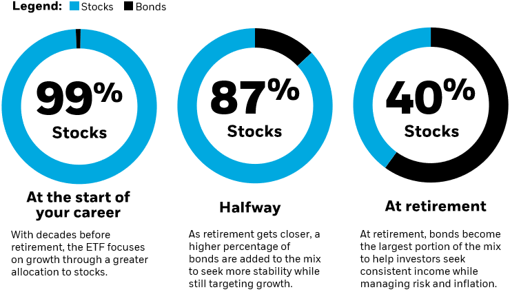 pie charts for target date funds allocation