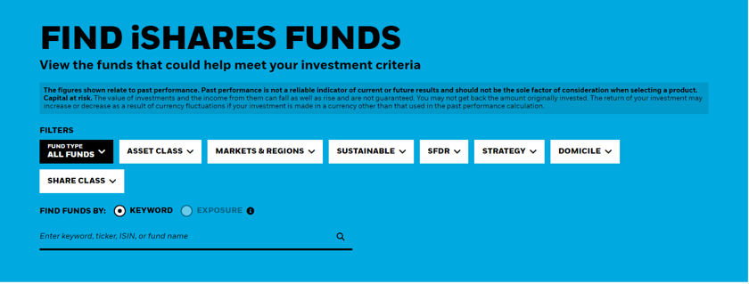 Screenshot of UK iShares product screener